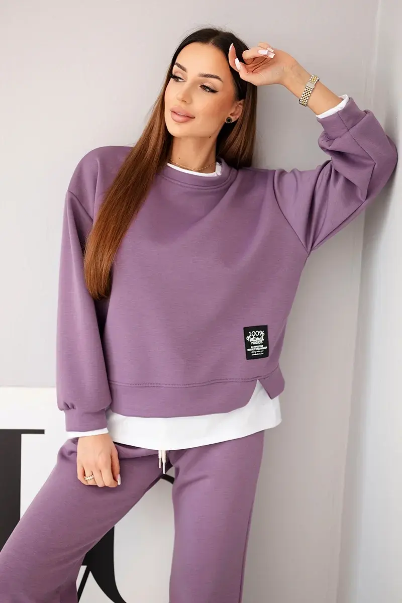 Dámska súprava s voľnou mikinou a teplákmi fialová