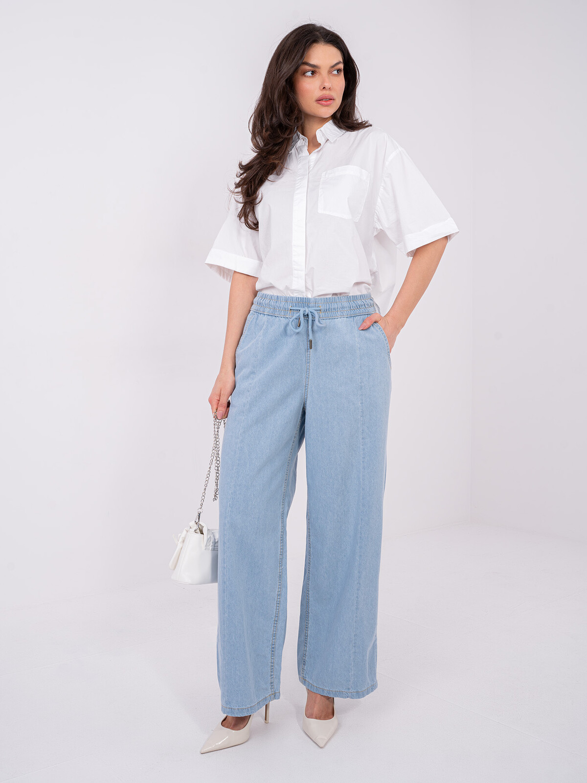 Svetlomodré nohavice s elastickým pásom