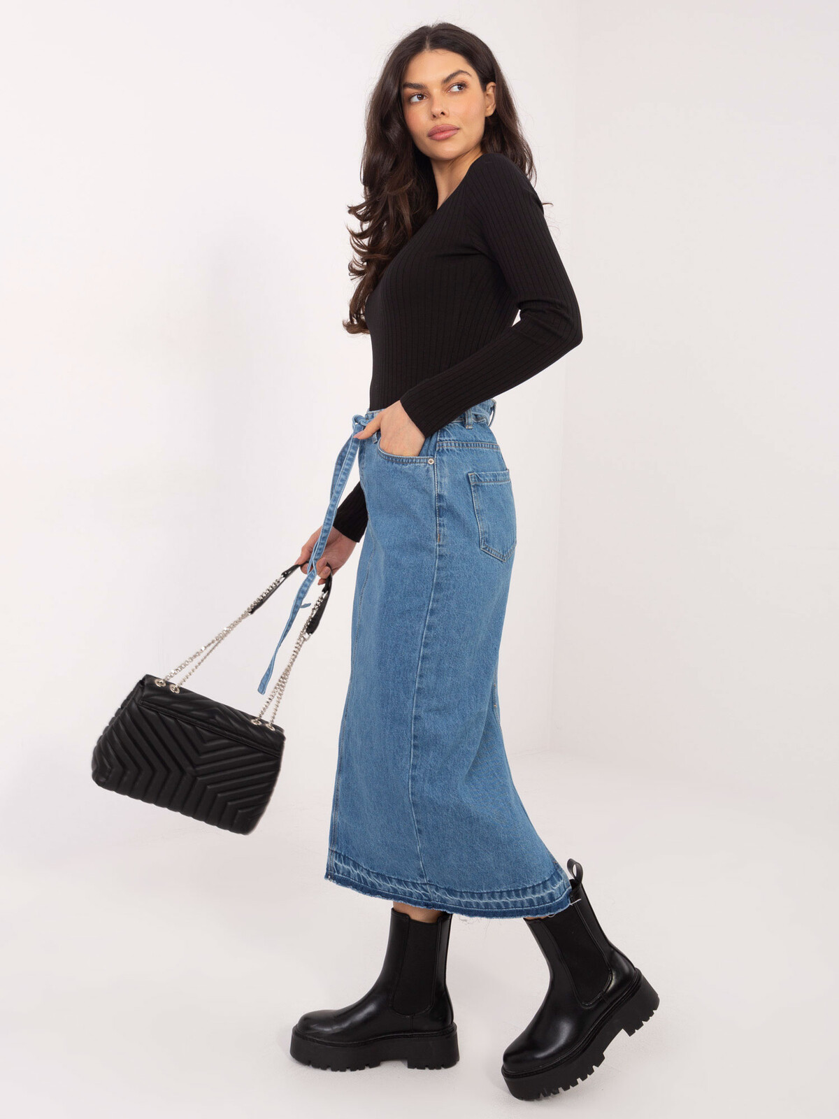 Dlhá rifľová sukňa