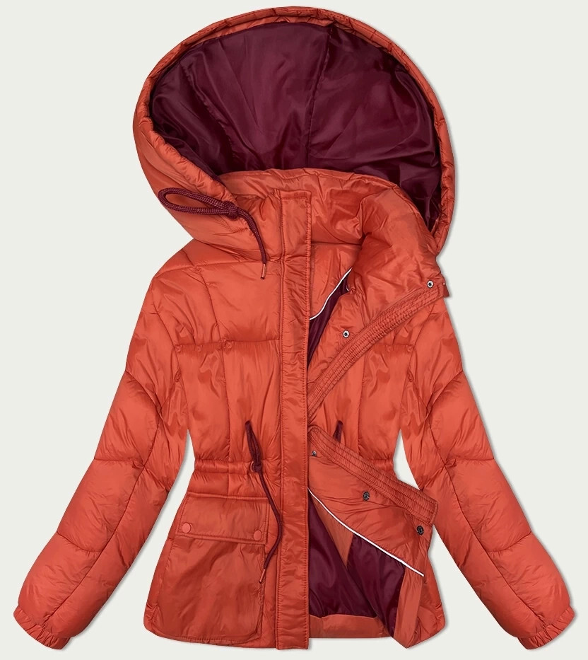Dámska zimná prešívaná bunda v koralovej farbe s odnímateľnou kapucňou (15200) odstíny červené M (38)
