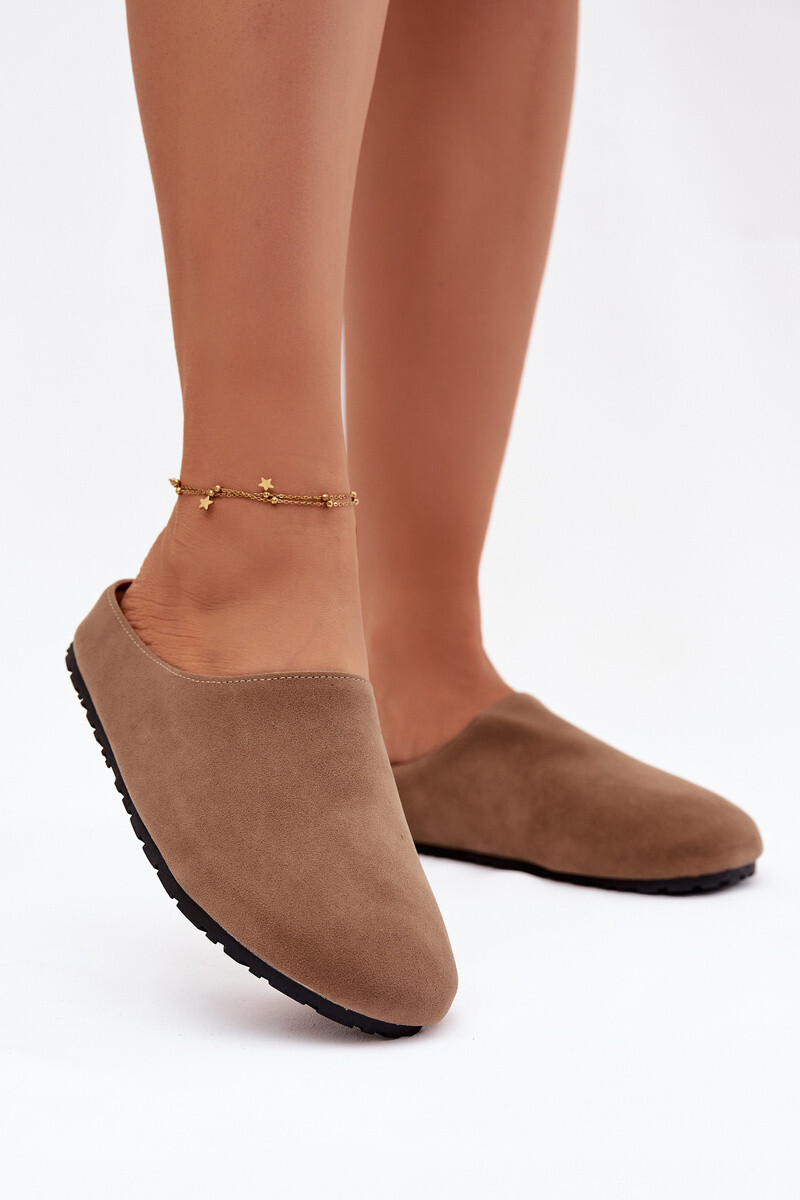 Dámské pantofle z eko semiše Khaki Kalvess 41