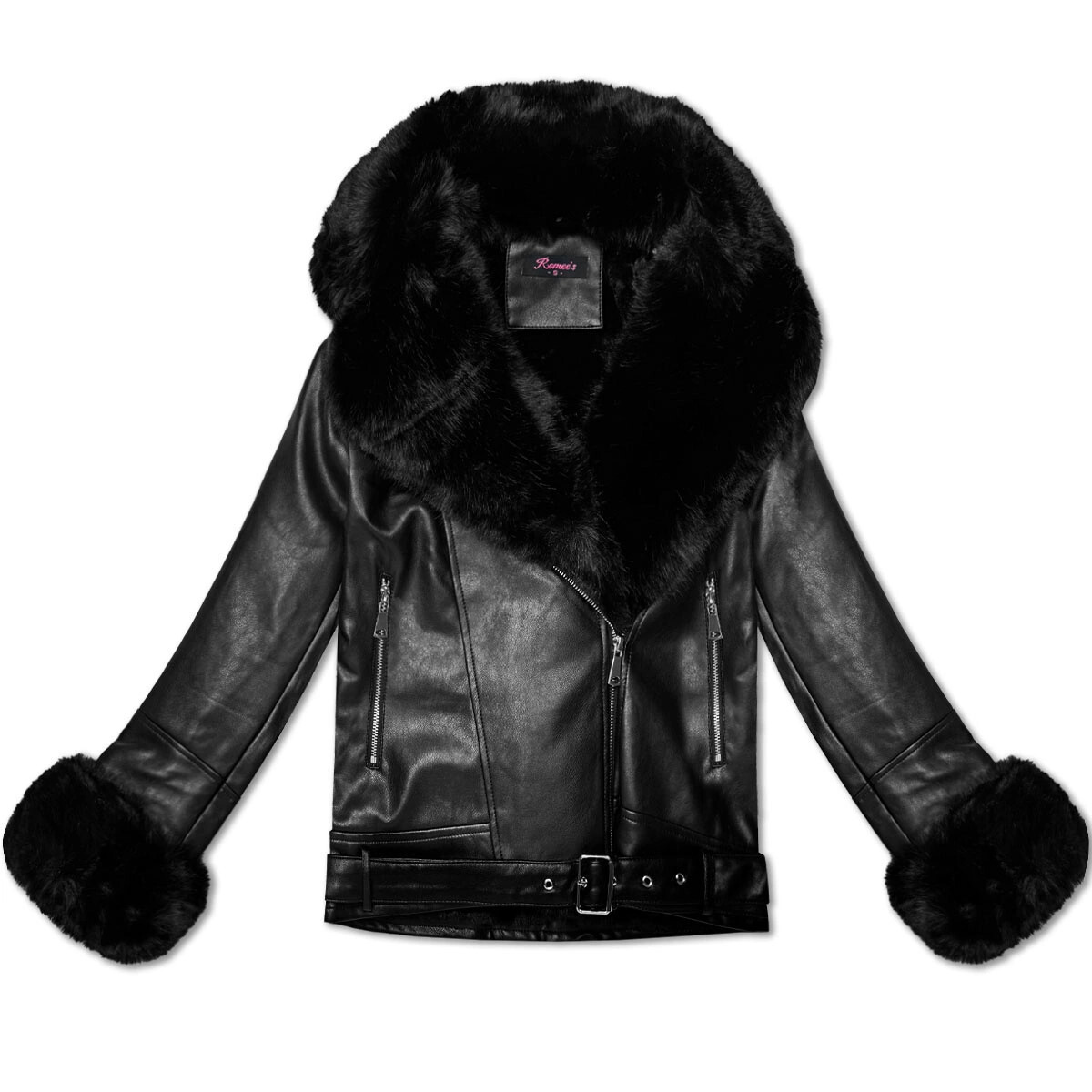 Dámska bunda s kožušinovým golierom (61M8507-392A) čierna - Goodlooking S
