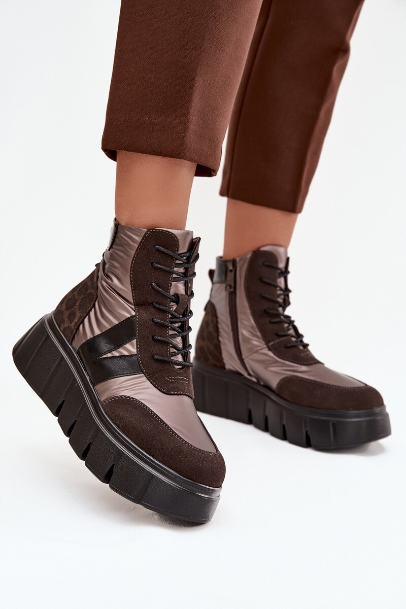 Dámska zateplená členková obuv na platforme 58562 Hnedý vzor - Vinceza 39 hnědá mix