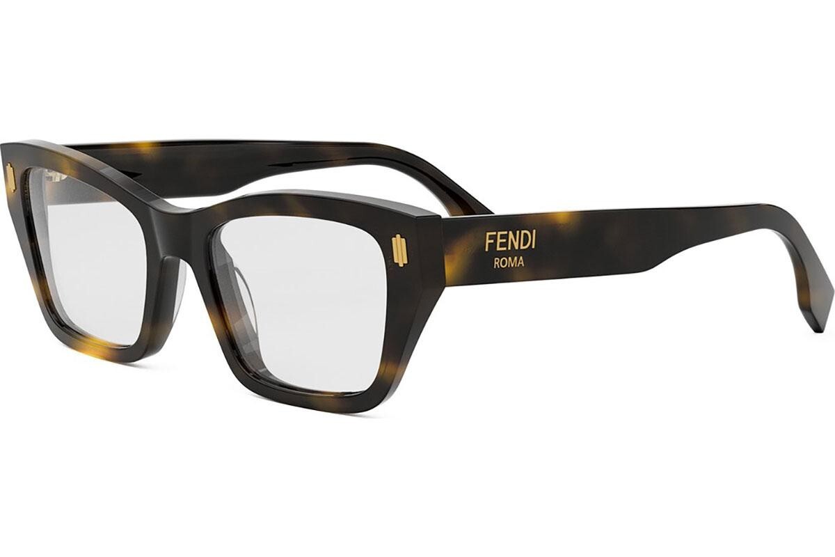 FENDI Roma Havana Rectangular Eyeglasses - ONE SIZE (52)