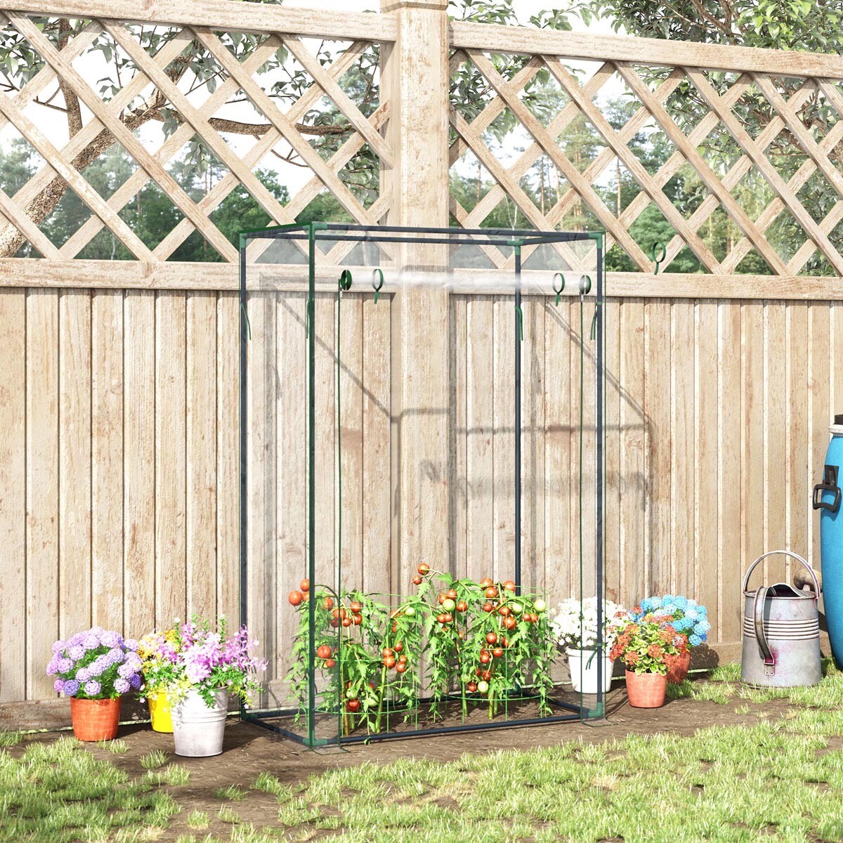 Fóliový zásobník s rolovacími dvierkami, priehľadný, 100 x 50 x 149 cm