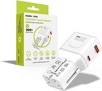 Mobile Origin GaN 35W Travel Adapter, EU/US/UK/AU PW25 White