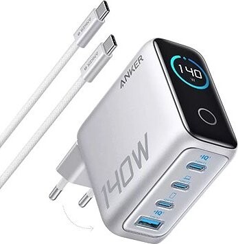 Anker 140 W, 3× USB-C, 1× USB strieborná