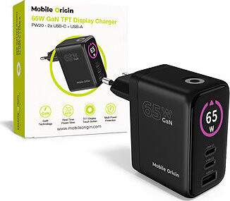 Mobile Origin 65 W GaN Display Charger PW20 – 2× USB-C + USB-A