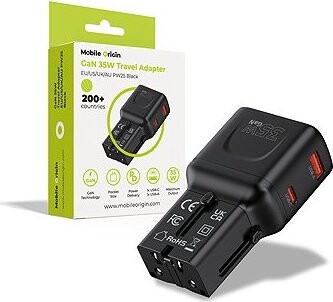 Mobile Origin GaN 35W Travel Adapter, EU/US/UK/AU PW25 Black