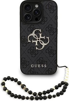 Guess PU 4G Metal Logo Strap Zadný Kryt pre iPhone 16 Pro Max Black
