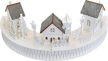 DOMMIO Dřevěná vesnička s domečky LED 14 × 40 cm