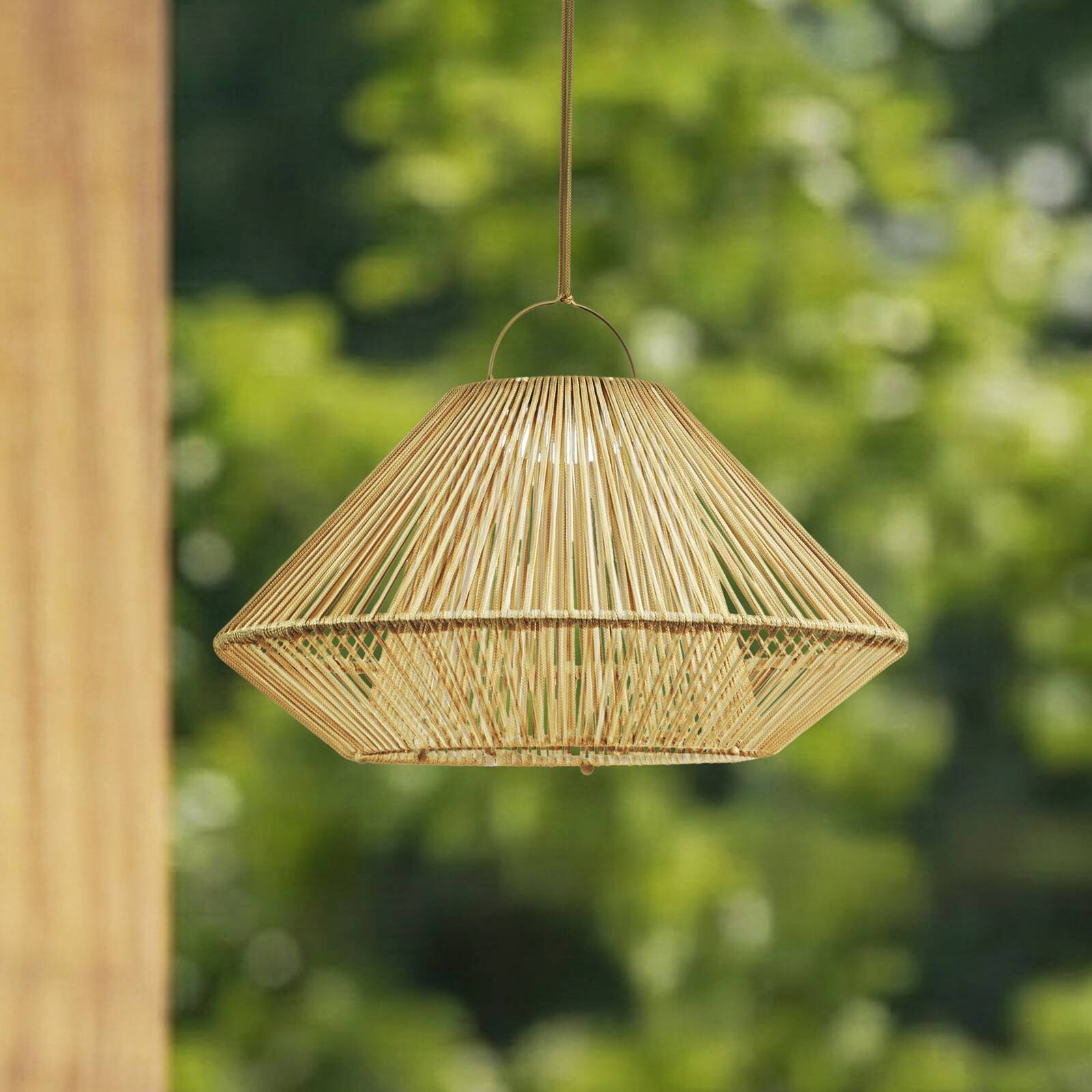 Lindby LED solárna závesná lampa Austas, béžová, Ø 50 cm, USB, IP54