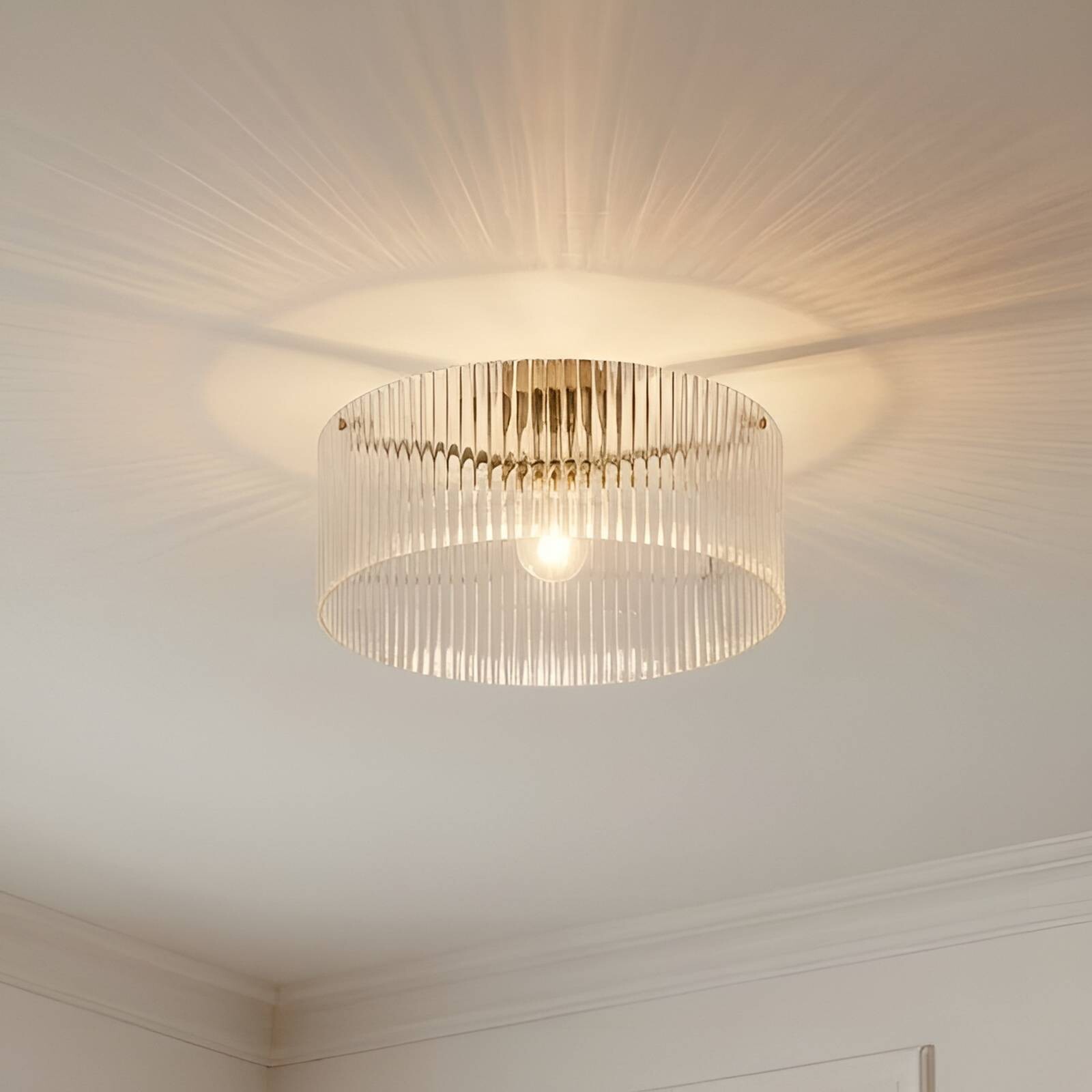 Stropné svietidlo Lucande Meritt, mosadz/číre, Ø 40 cm, sklo