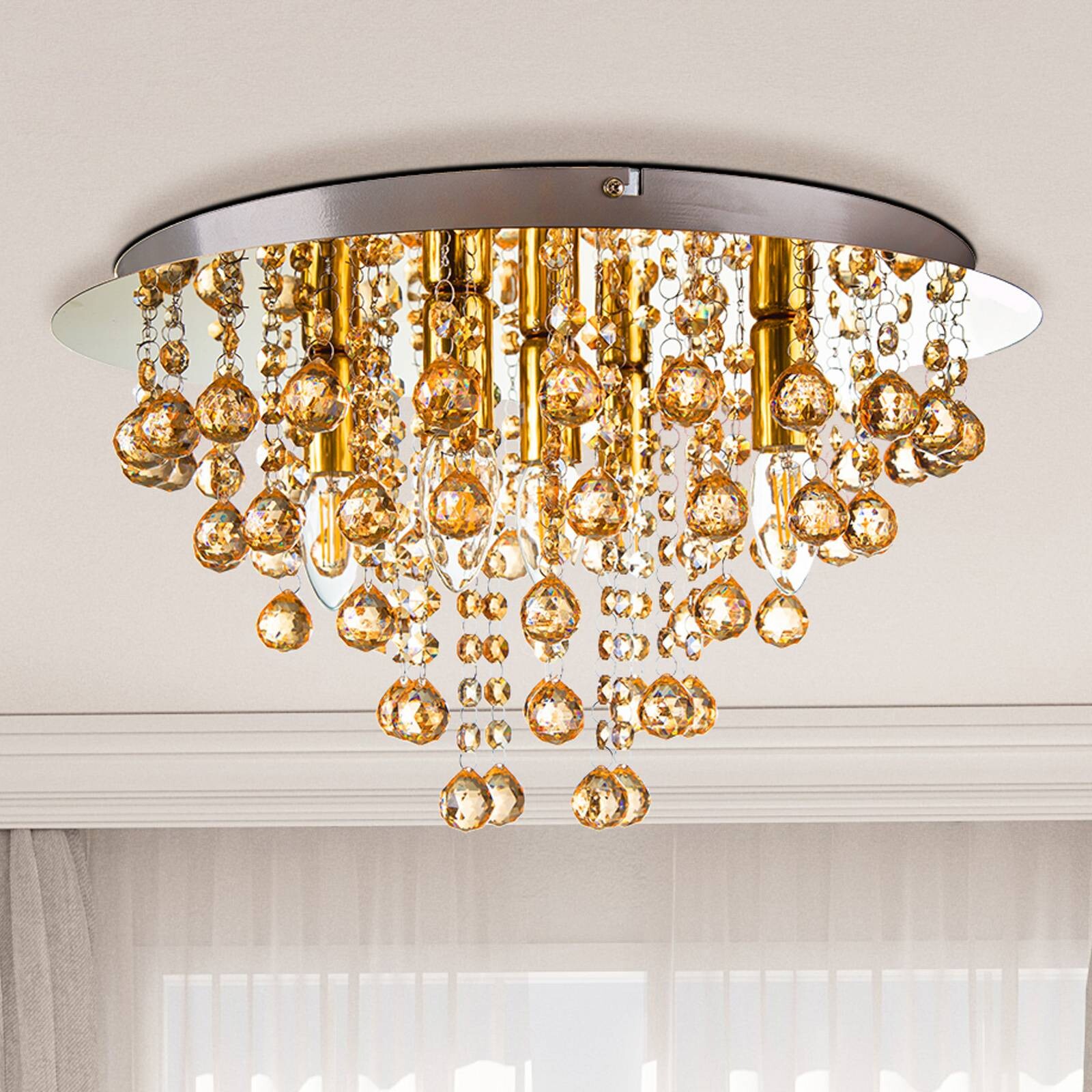 Stropné svietidlo London, Ø 46 cm, 5-pl., zlatá farba, akrylové sklo