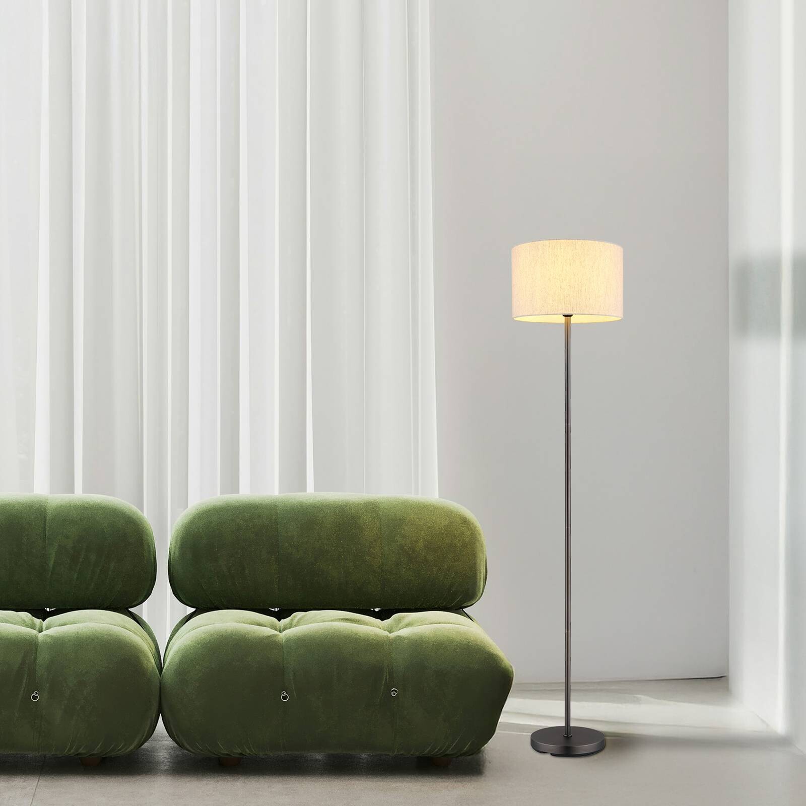 Stojacia lampa Thea, krémová/matná čierna, ľan, výška 160 cm