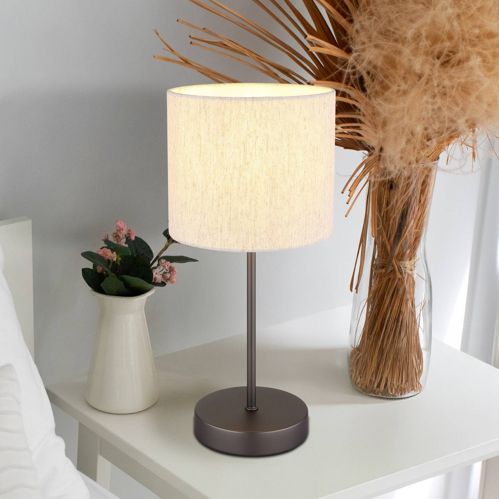 Stolová lampa Thea, krémová/matná čierna, ľan, výška 37 cm