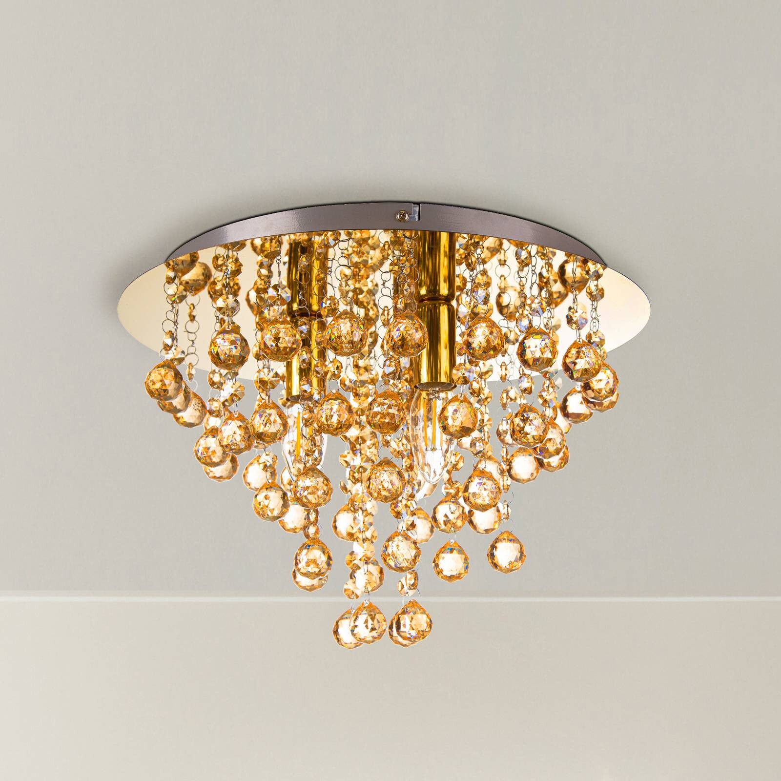 Stropné svietidlo London, Ø 38 cm, 3-pl., zlatá farba, akrylové sklo