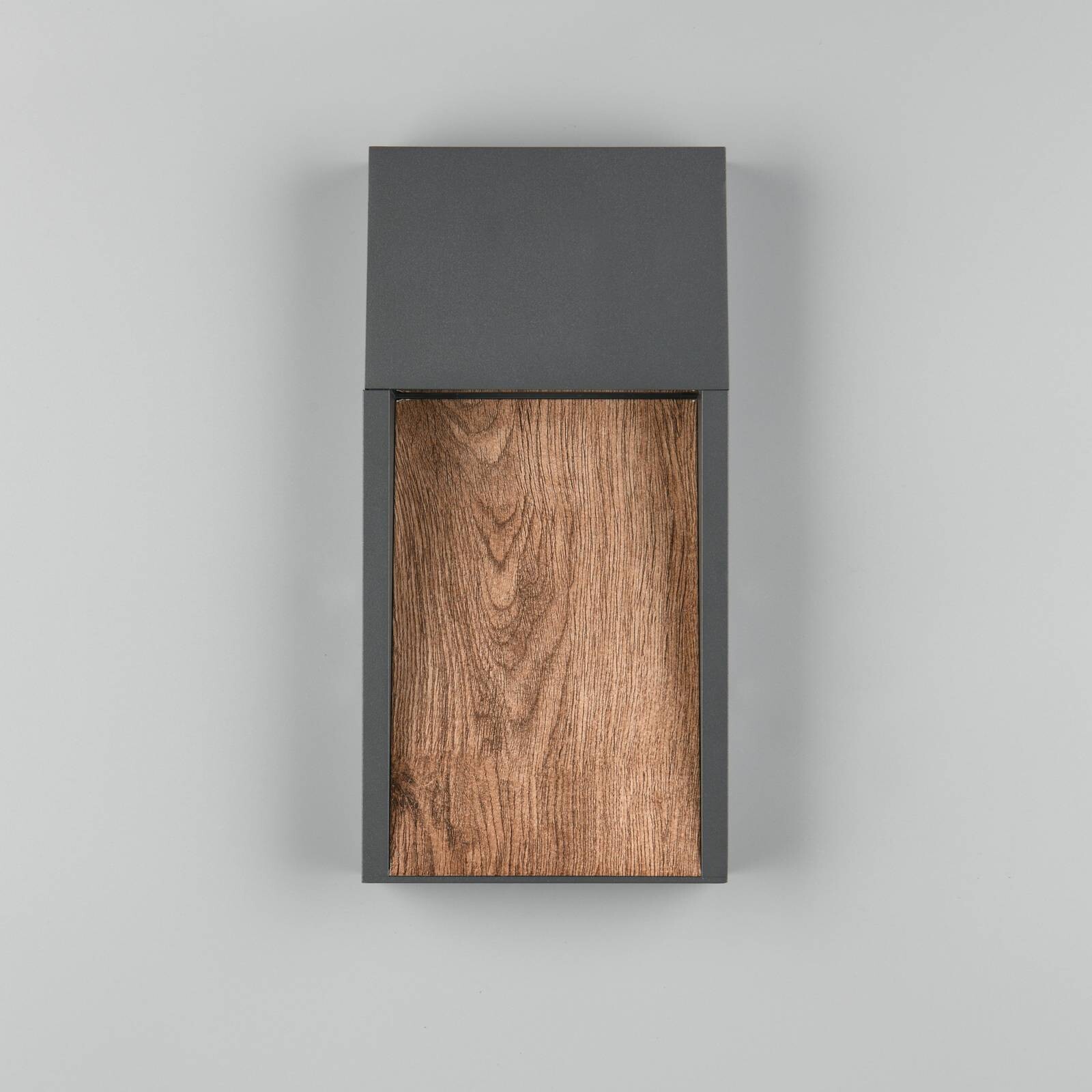 LED vonkajšie nástenné svietidlo SALMON, drevený vzhľad, kov, výška 33 cm, IP44