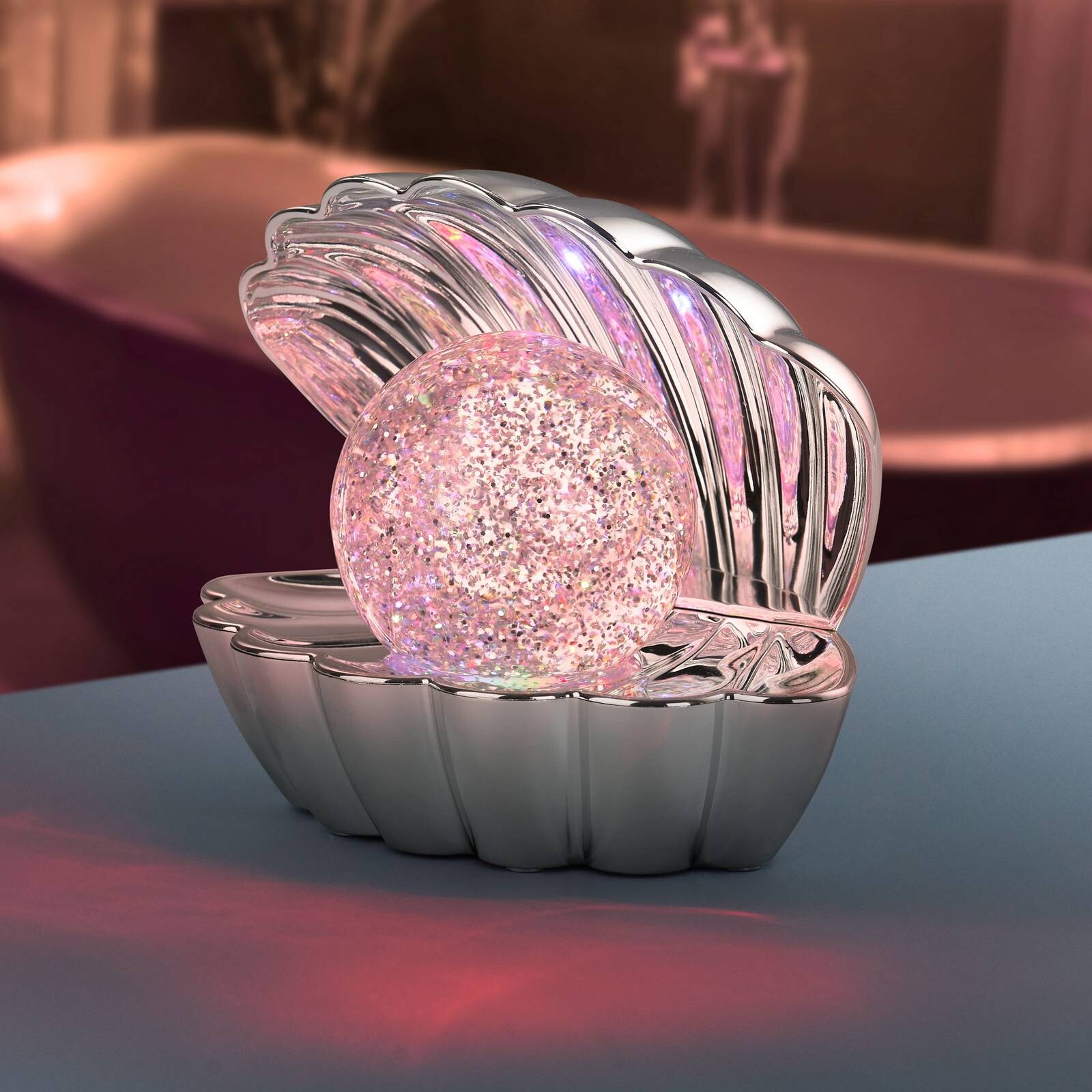 stolová LED lampa Shelly, chrómová farba, plast, 18 cm, RGB