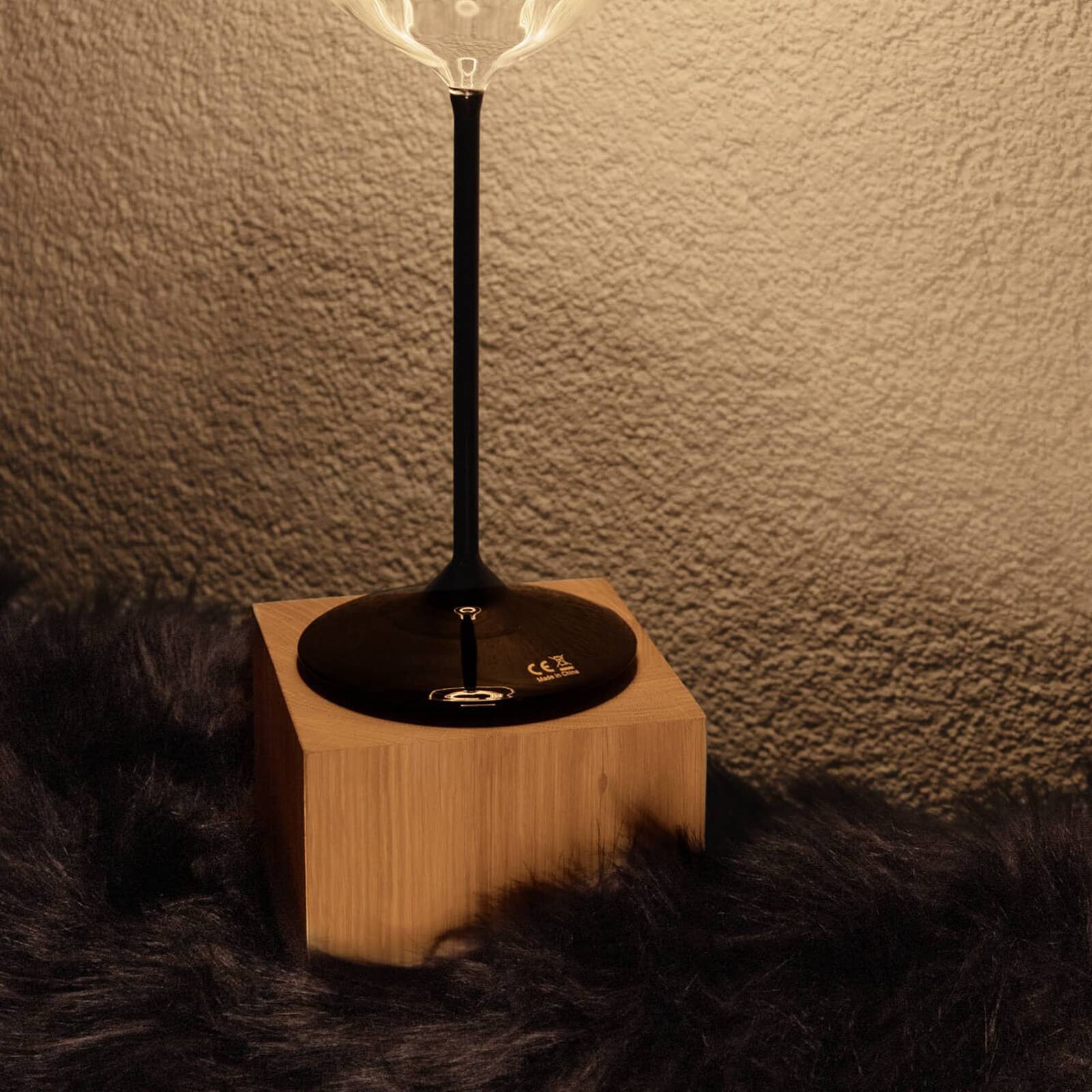 Segula stolová lampa Cozy, olejovaný dub, tvar kocky, E27