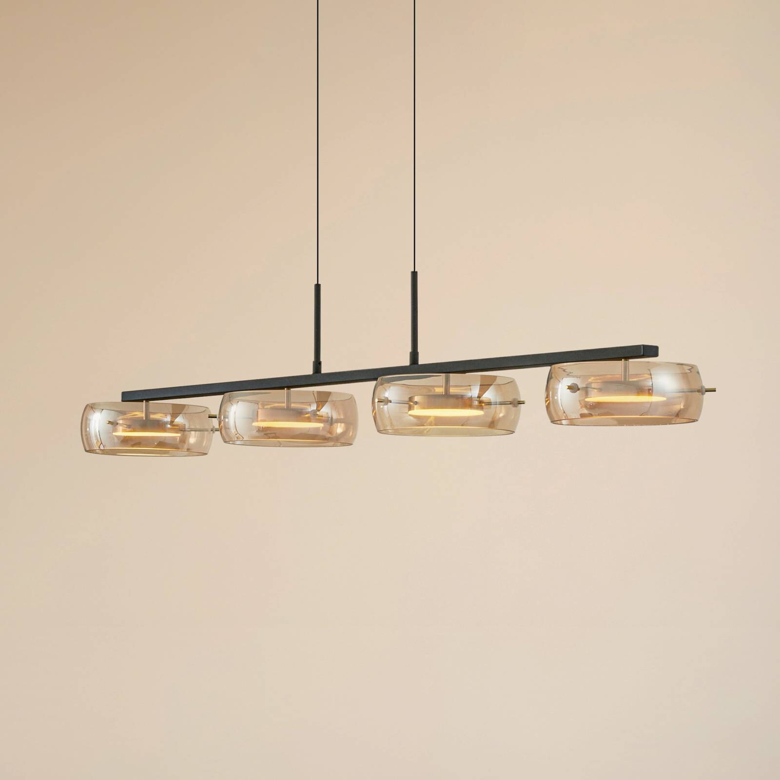 Lucande LED závesné svietidlo Martis, jantárové, 4-pl, stmievateľné