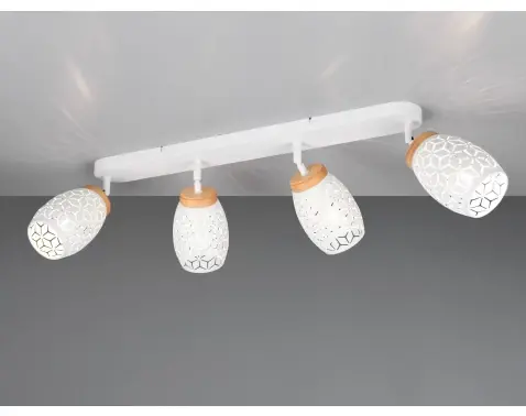Stropné osvetlenie Bidar, biely kov/drevo, 4 svietidlá%