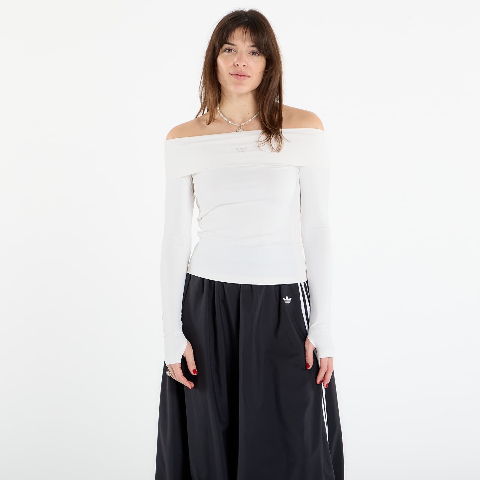 Tričko adidas Off-shoulder Long-Sleeve Top Cloud White L