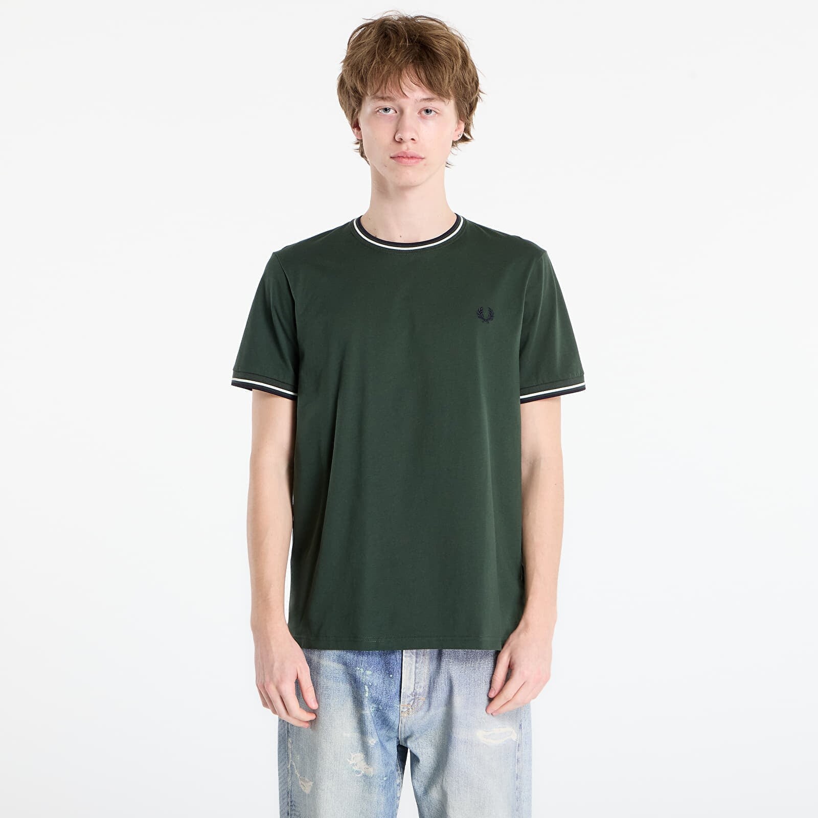 Tričko FRED PERRY Twin Tipped T-Shirt Court Green/ Snow White/ Navy S