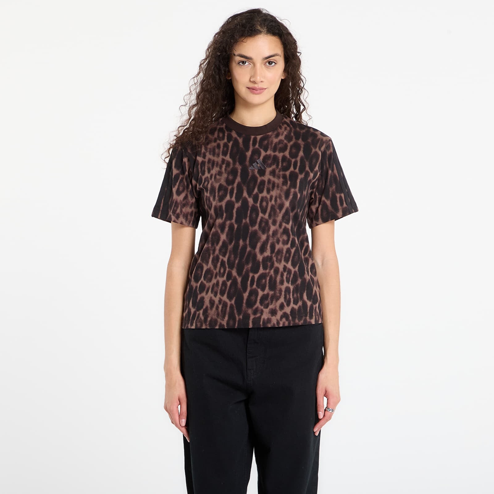 Tričko adidas Seasonal Essentials Leopard Print T-Shirt with 3-Stripes Multicolor/ Earth Strata XS
