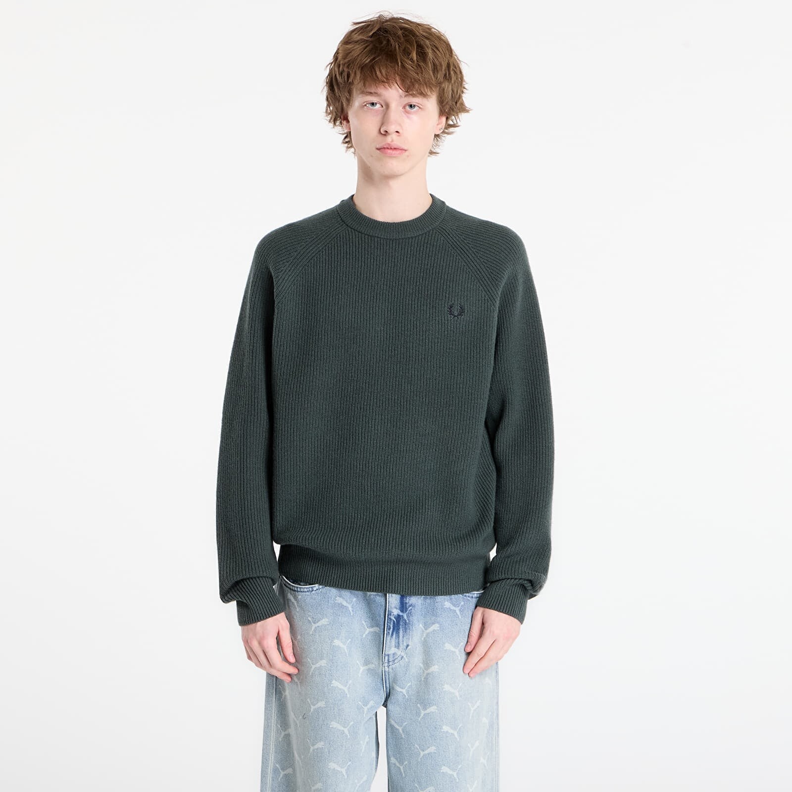 Sveter FRED PERRY Lambswool Raglan Jumper Court Green M