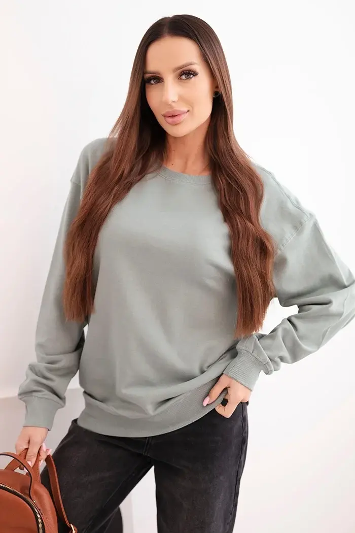 Kesi Włoski Dámska mikina z elastickej bavlny basic s okrúhlym výstrihom tmavo mentolová