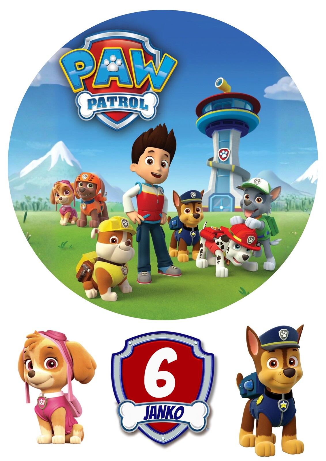 HeliumKing Jedlý personalizovaný obrázok na tortu - Paw Patrol Veľkostť jedlý papier: Fondán 0,5 mm