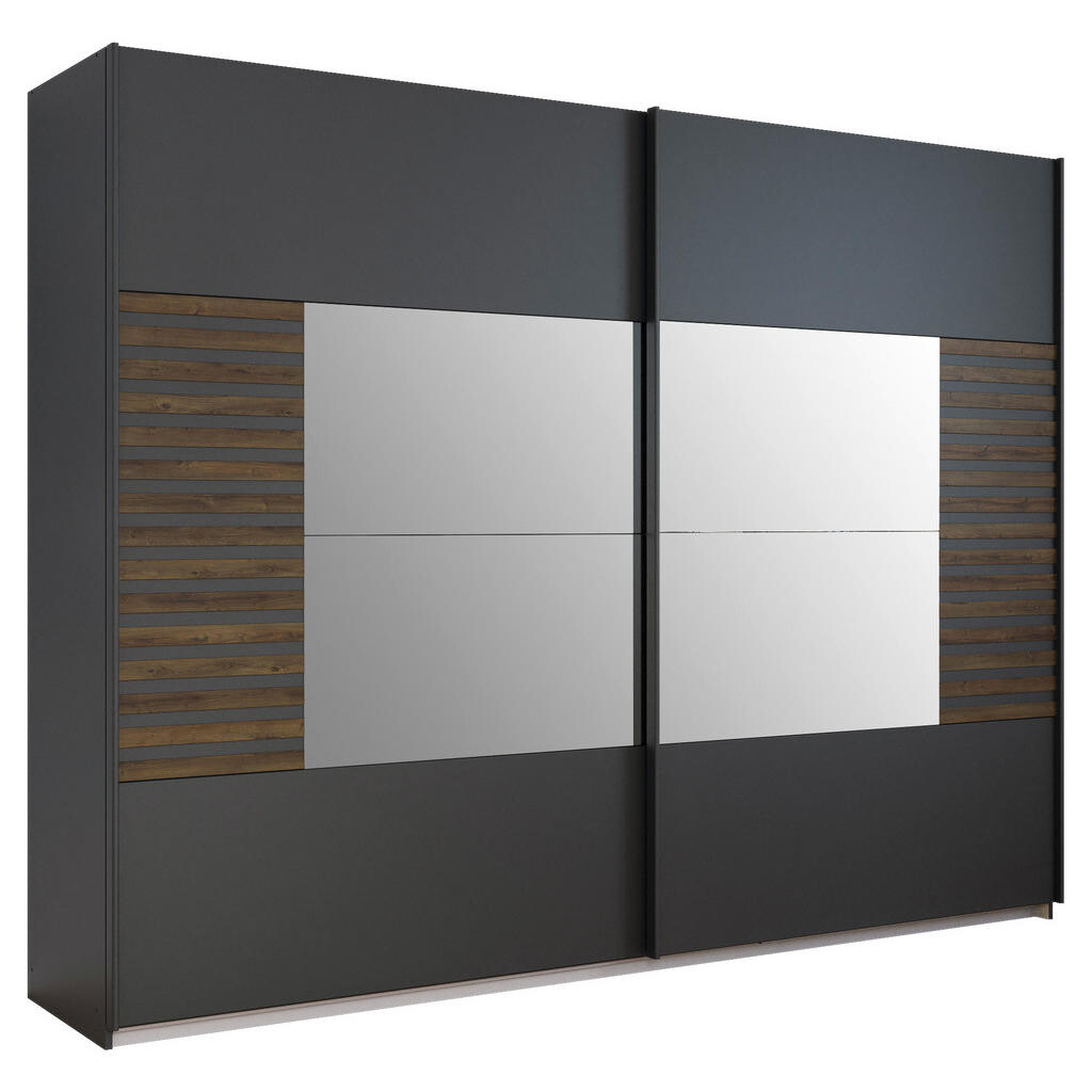 Rauch Möbel ŠAT. SKRIŇA S POSUV. DVERAMI, tmavosivá, tmavý dub, 271/210/62 cm