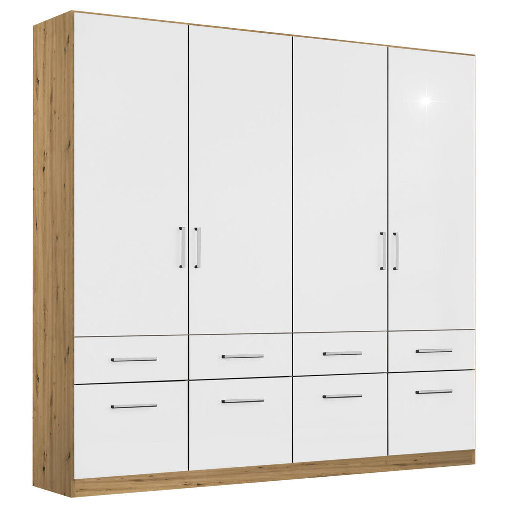 Rauch Möbel SKRIŇA S OTOČNÝMI DVERAMI, dub artisan, biela s vysokým leskom, 181/210/54 cm