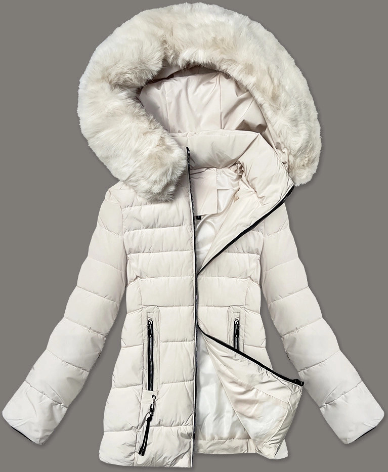 Dámska prešívaná bunda s kožušinou na kapucni S'west (B8301-26) odstíny bílé XXL (44)