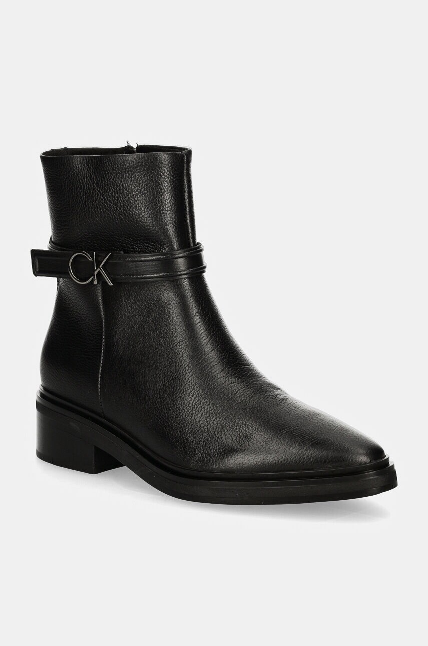 Kožené členkové topánky Calvin Klein HEEL ANKLE BOOT 30 W/HW LTH