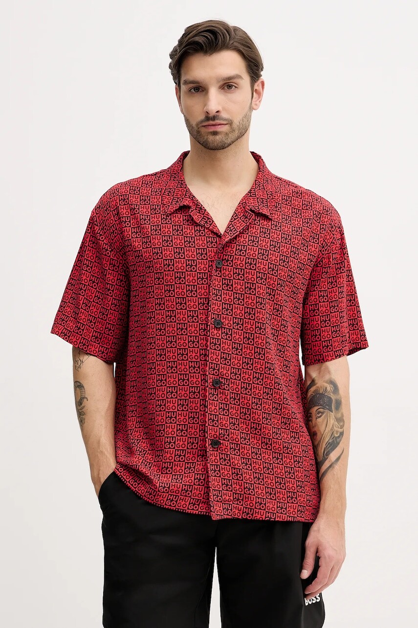 Plážová košeľa HUGO BEACH SHIRT RELAXED