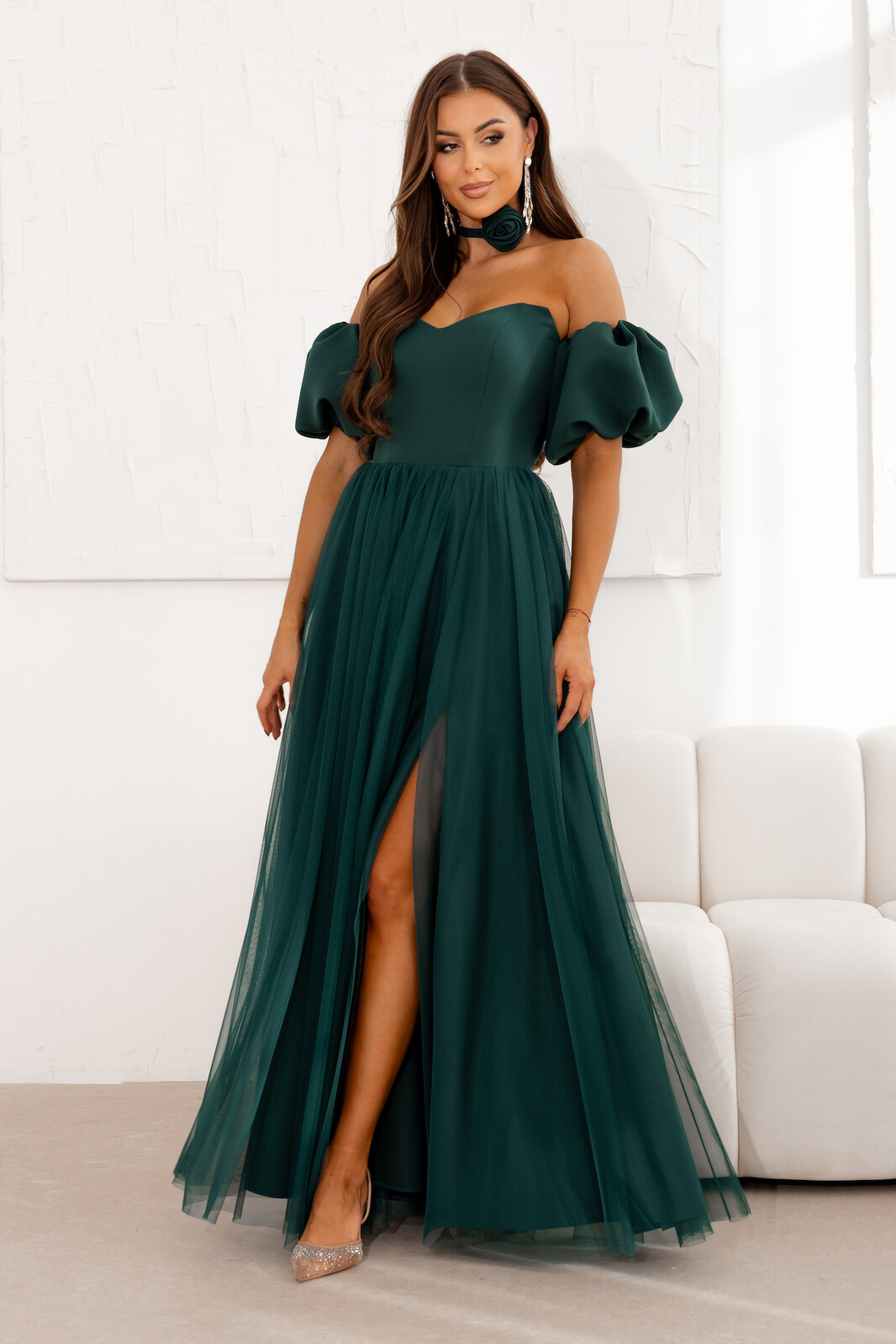 Lacoria Smaragdové spoločenské šaty s tylovou sukňou Veľkosť: XS