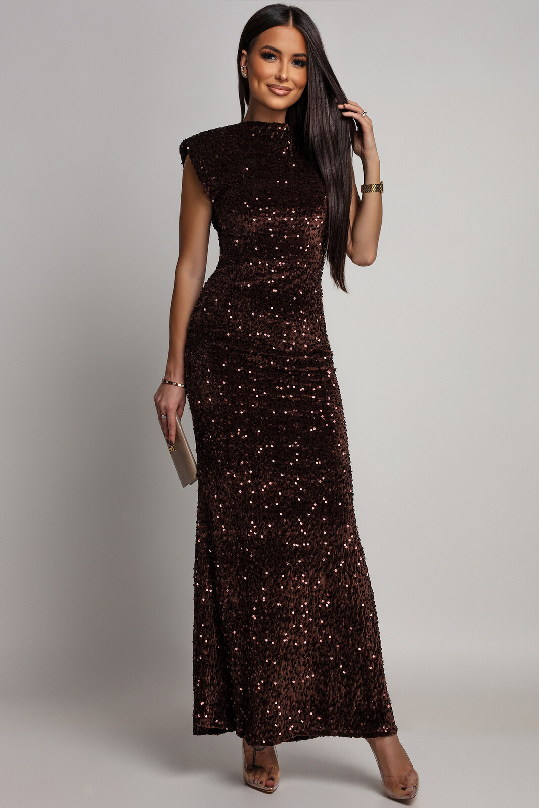 Azzurra Hnedé flitrované šaty s odhaleným chrbtom Veľkosť: UNI