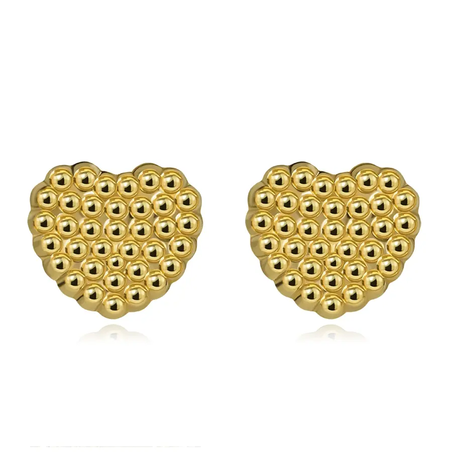 Zlaté náušnice 9K v tvare srdca so štruktúrovaným povrchom