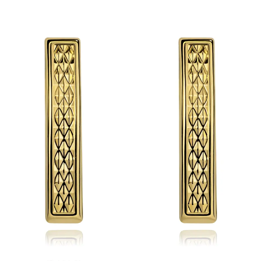 Zlaté náušnice 9K s diamantovým rezom a hladkým lemom