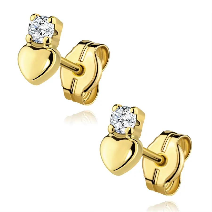 Zlaté náušnice 9K so srdcom a čírym zirkónom