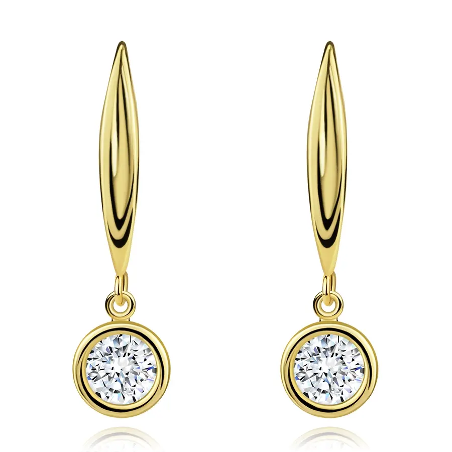 Zlaté náušnice 9K s predĺženým zrnkom a zirkónom
