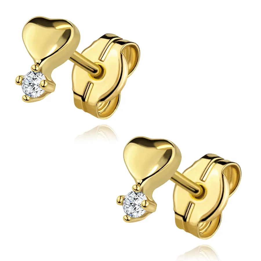 Náušnice zo 14K žltého zlata so srdcom a čírym zirkónom