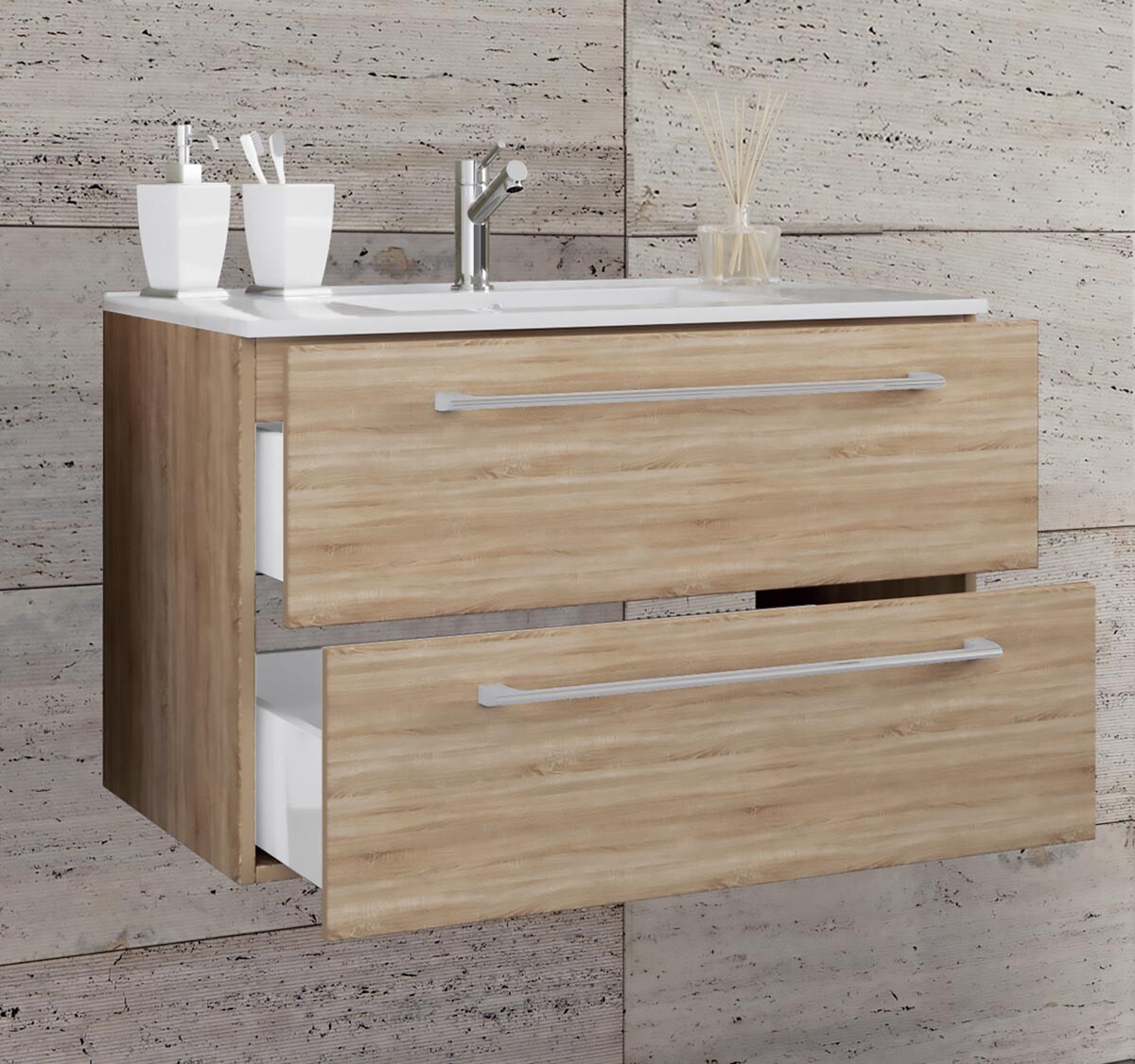 2-dielna umývadlová skrinka Badinos 2 zásuvky 80 cm, dub sonoma