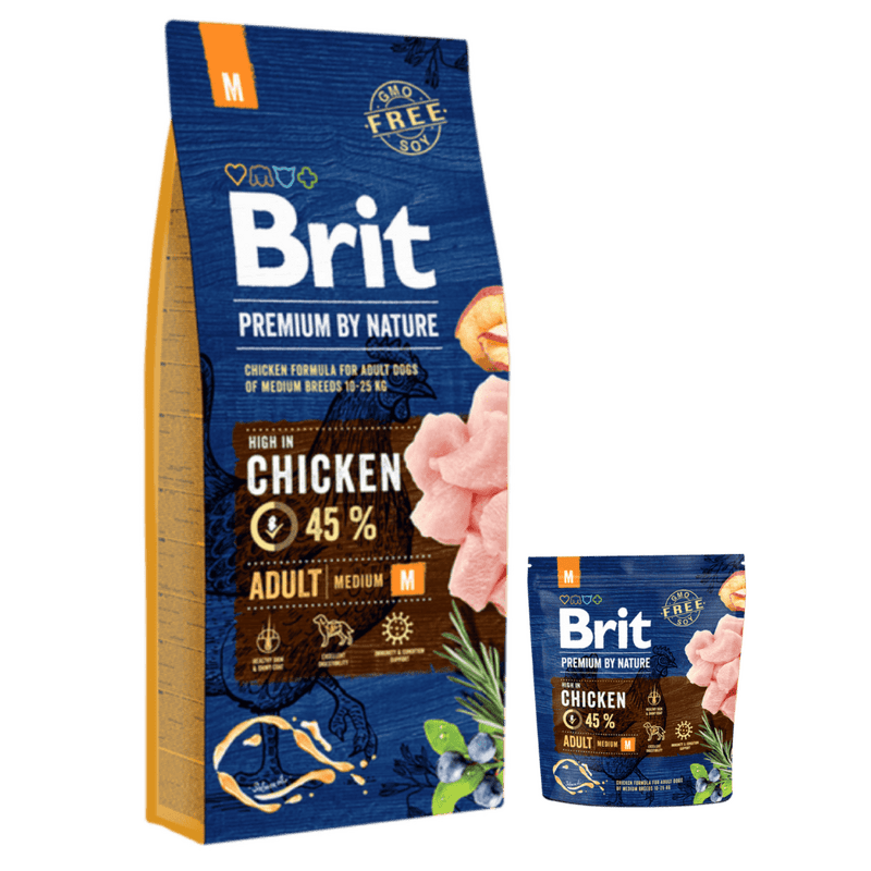 Brit Premium by Nature Adult M 15 kg + 1 kg ZADARMO