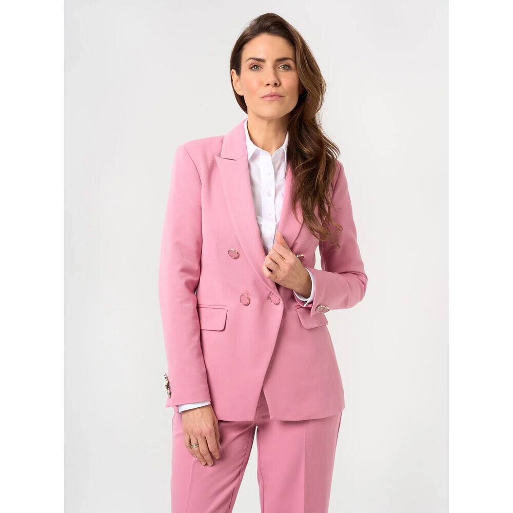 Dámske dvojradové sako ružové s hladkým vzorom 19514
