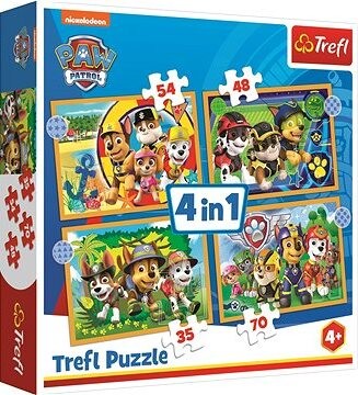 Trefl Puzzle Labková patrola: Prázdniny 4 v 1 (35, 48, 54, 70 dielikov)