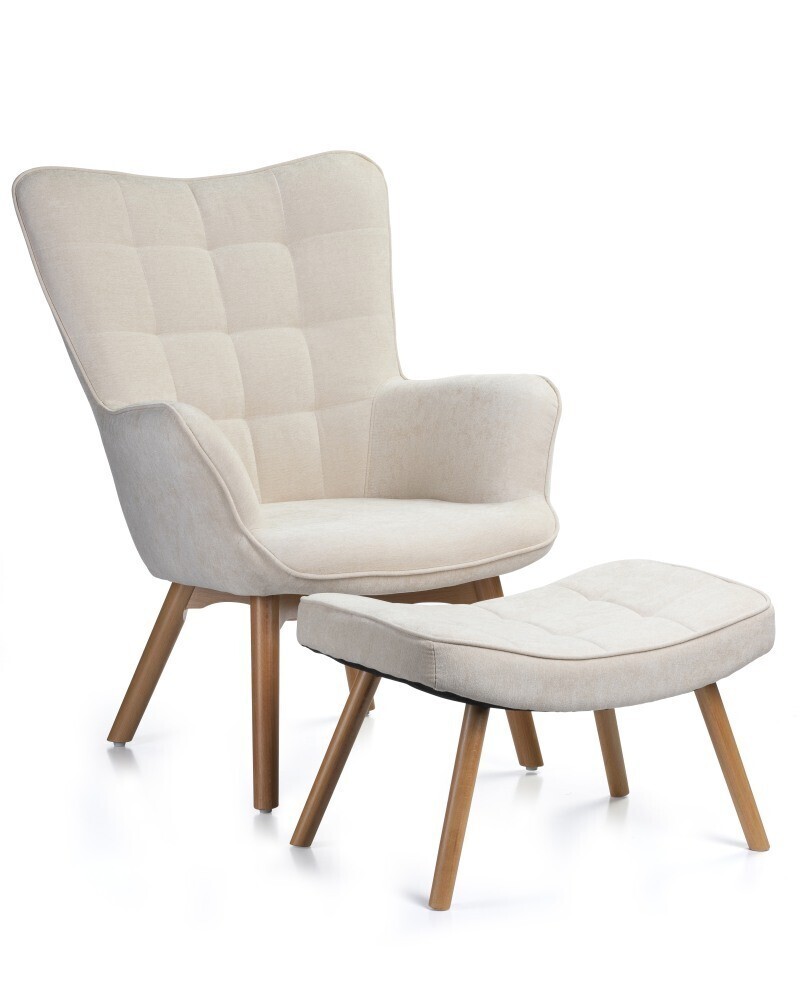 Čalouněná jídelní židle Grella s podnožkou krémová