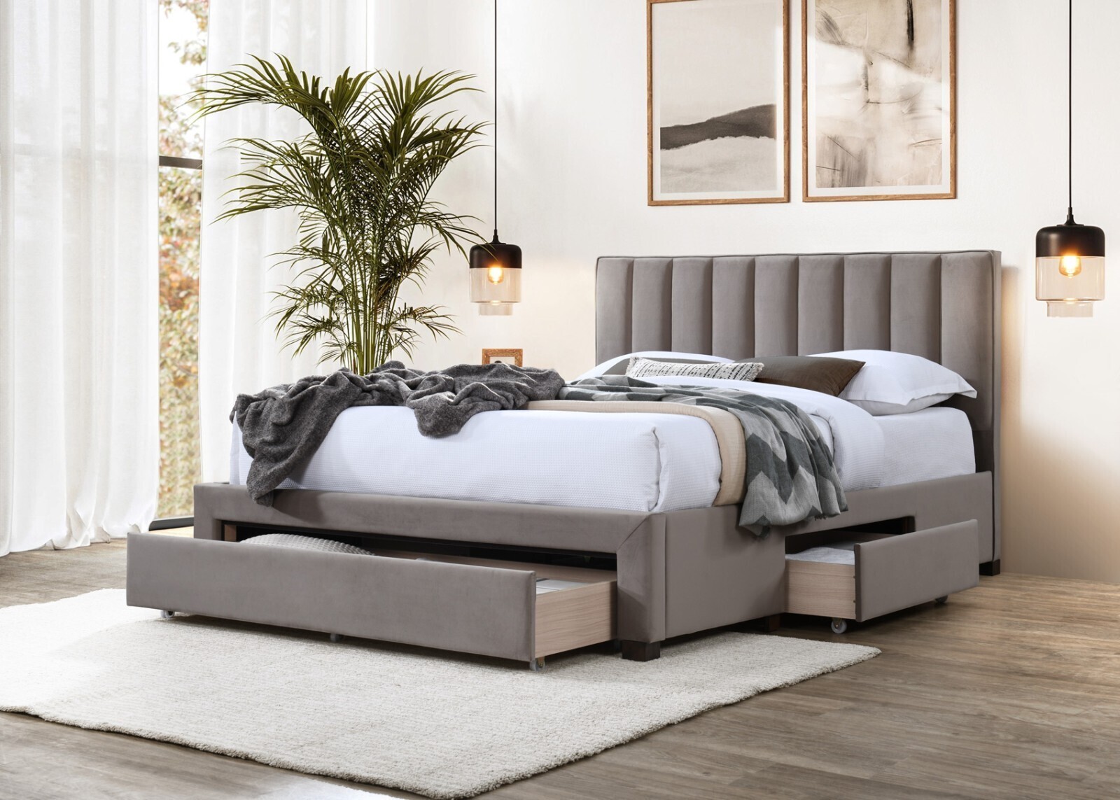 Dvoulůžková čalouněná postel GRACE 160x200 cm béžová